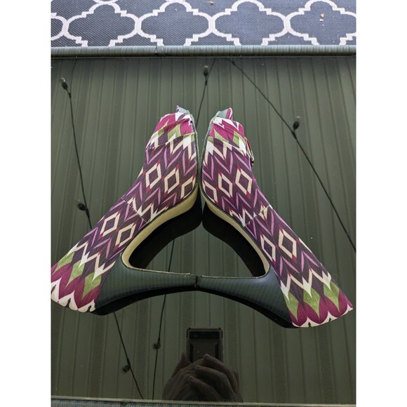 Madden Girl Heels Women's Sz 9 Jacquard Marled Aztec Purple Geometric Peep Toe - Picture 5 of 9